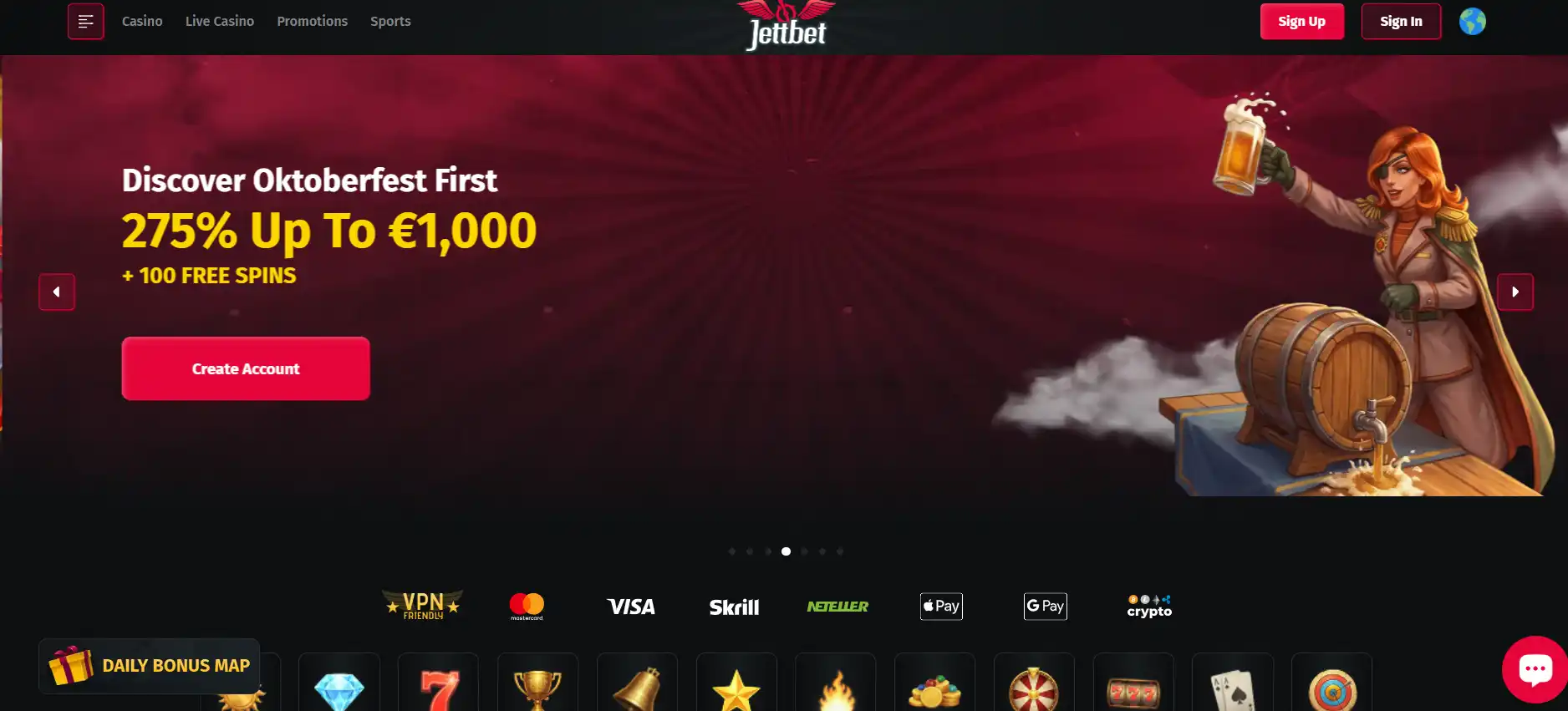 Jettbet website and account interface